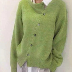 Margot Asymmetrical Button Cardigan in Green