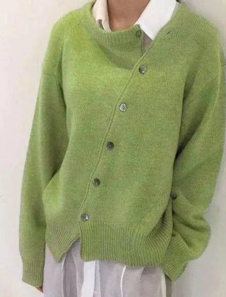 Margot Asymmetrical Button Cardigan in Green