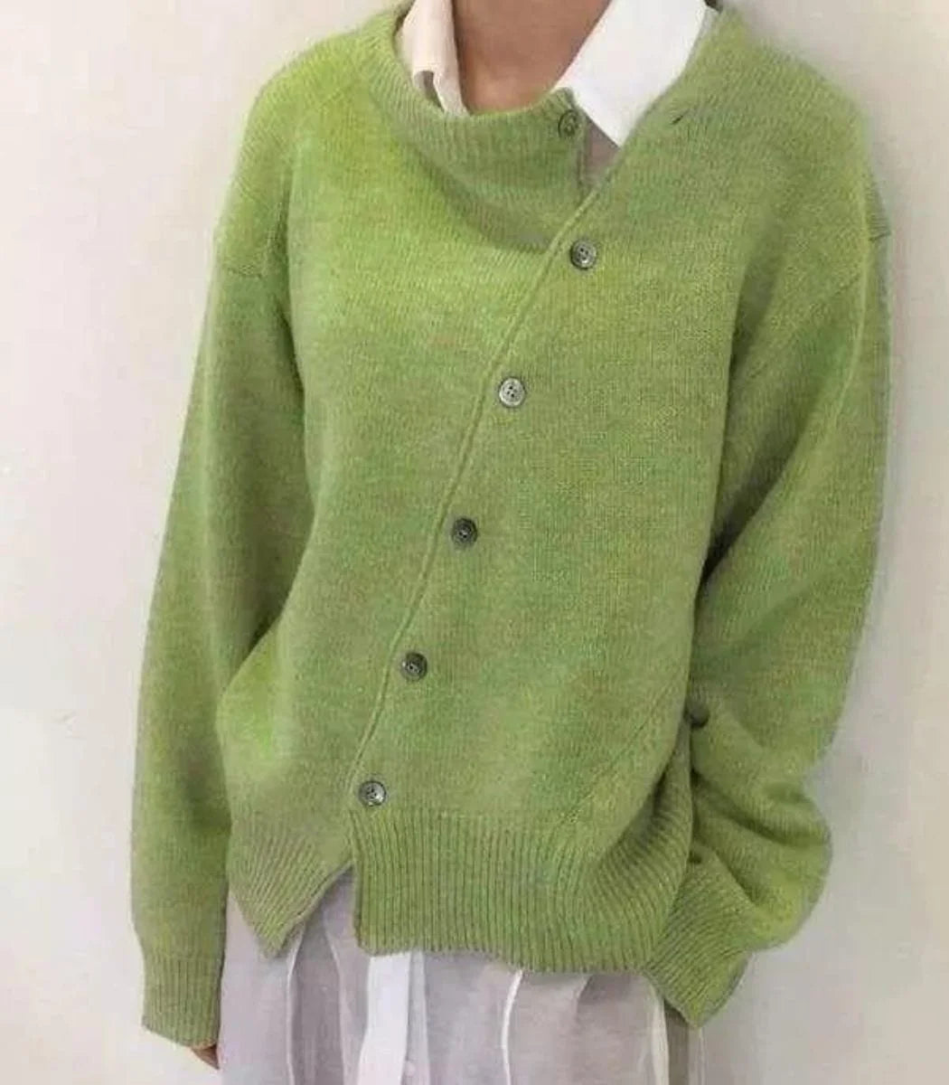 Margot Asymmetrical Button Cardigan in Green
