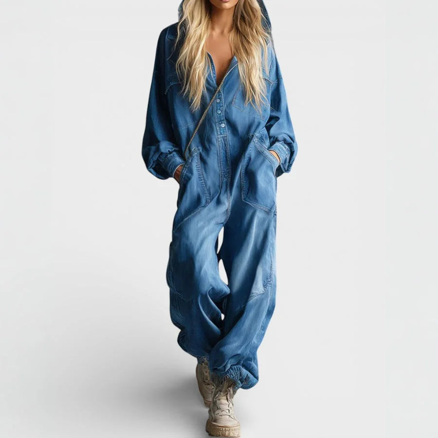 Utility Jumpsuit with Hood in Blue