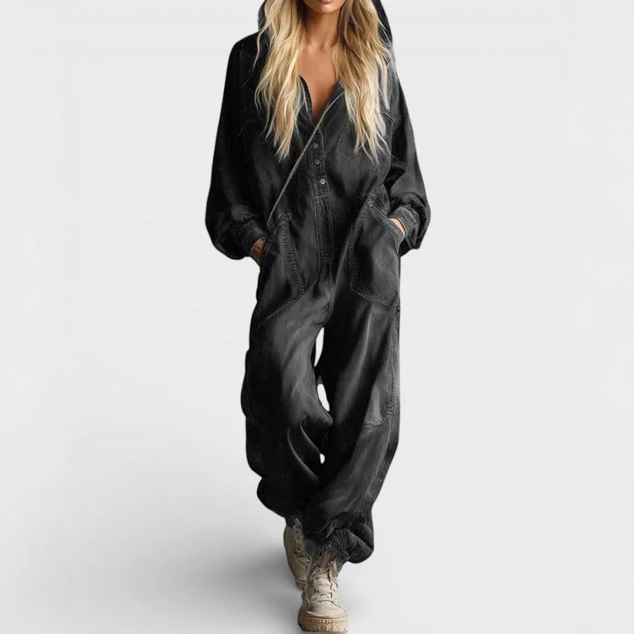 Utility Jumpsuit with Hood in Black