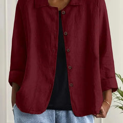 Marilla Classic Shirt Cardigan in Dark Red