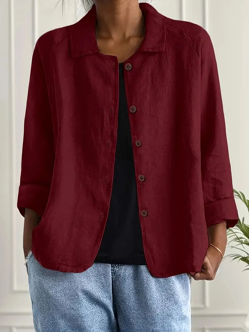Marilla Classic Shirt Cardigan in Dark Red