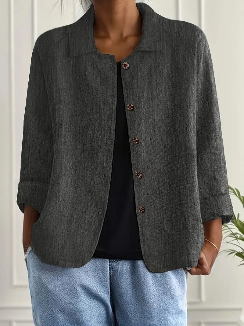 Marilla Classic Shirt Cardigan in Dark Gray