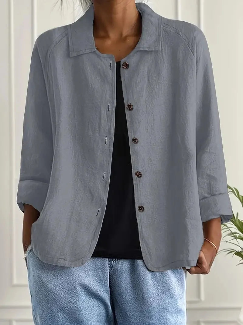 Marilla Classic Shirt Cardigan in Light Gray