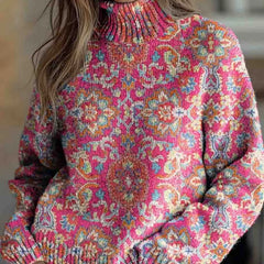 Paisley Pattern Turtleneck Sweater in Pink Paisley