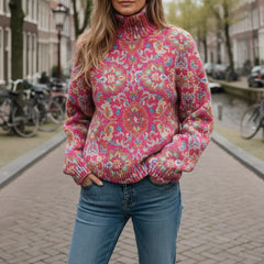 Paisley Pattern Turtleneck Sweater in Pink Paisley