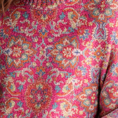 Paisley Pattern Turtleneck Sweater in Pink Paisley