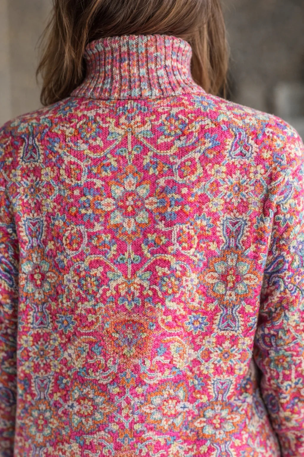 Paisley Pattern Turtleneck Sweater in Pink Paisley