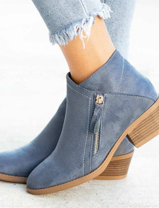 Marisol block heel ankle boots in Blue, worn
