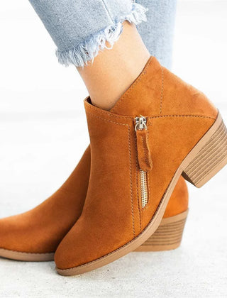 Marisol block heel ankle boots in Orange, worn