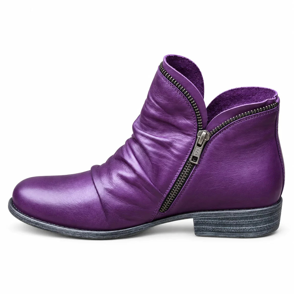 Marissa Side-Zip Ankle Boots in Purple