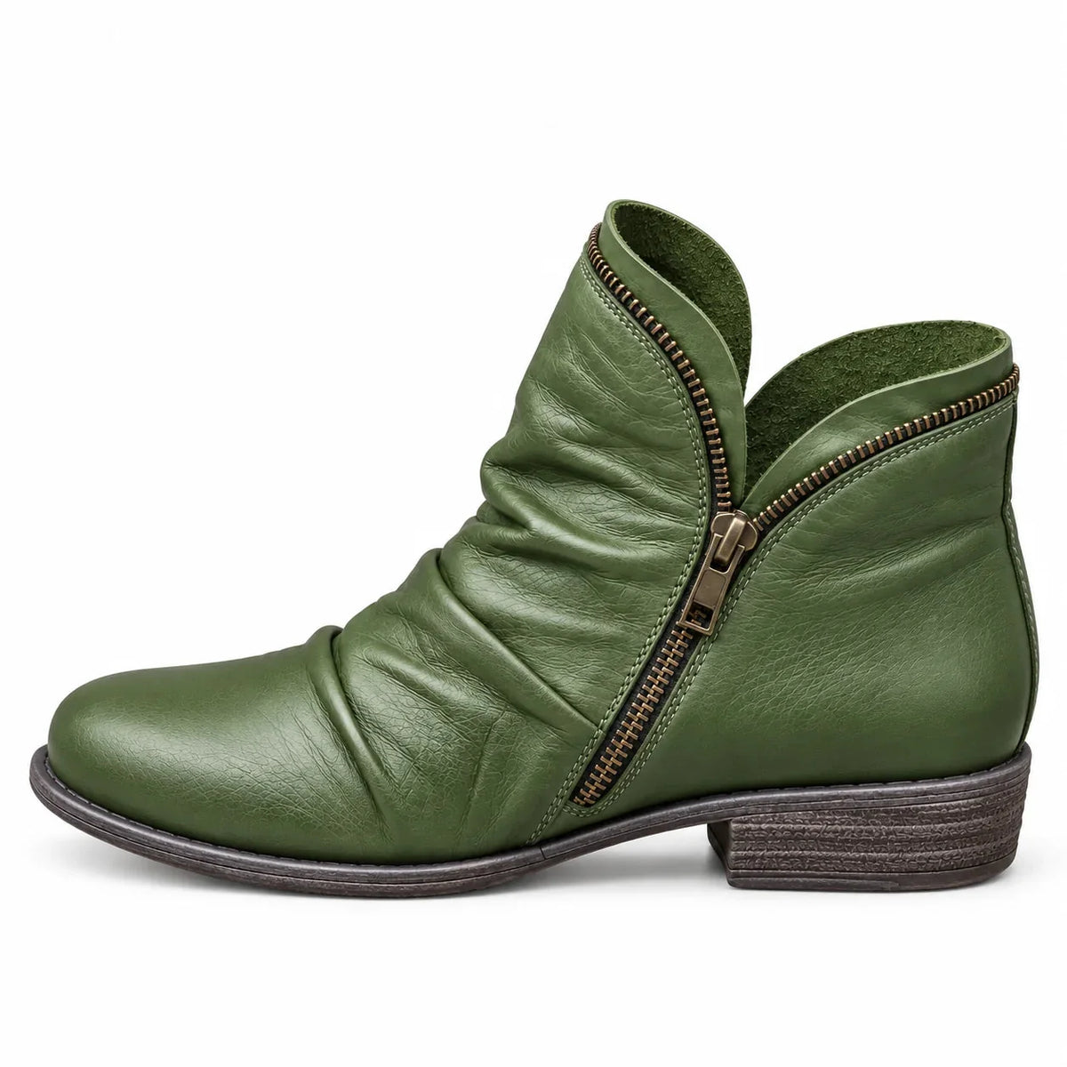 Marissa Side-Zip Ankle Boots in Olive Green