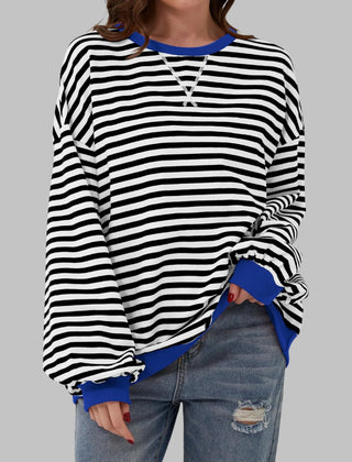 Marley Retro Striped Oversized Sweatshirt in Black