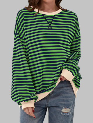 Marley Retro Striped Oversized Sweatshirt in Green