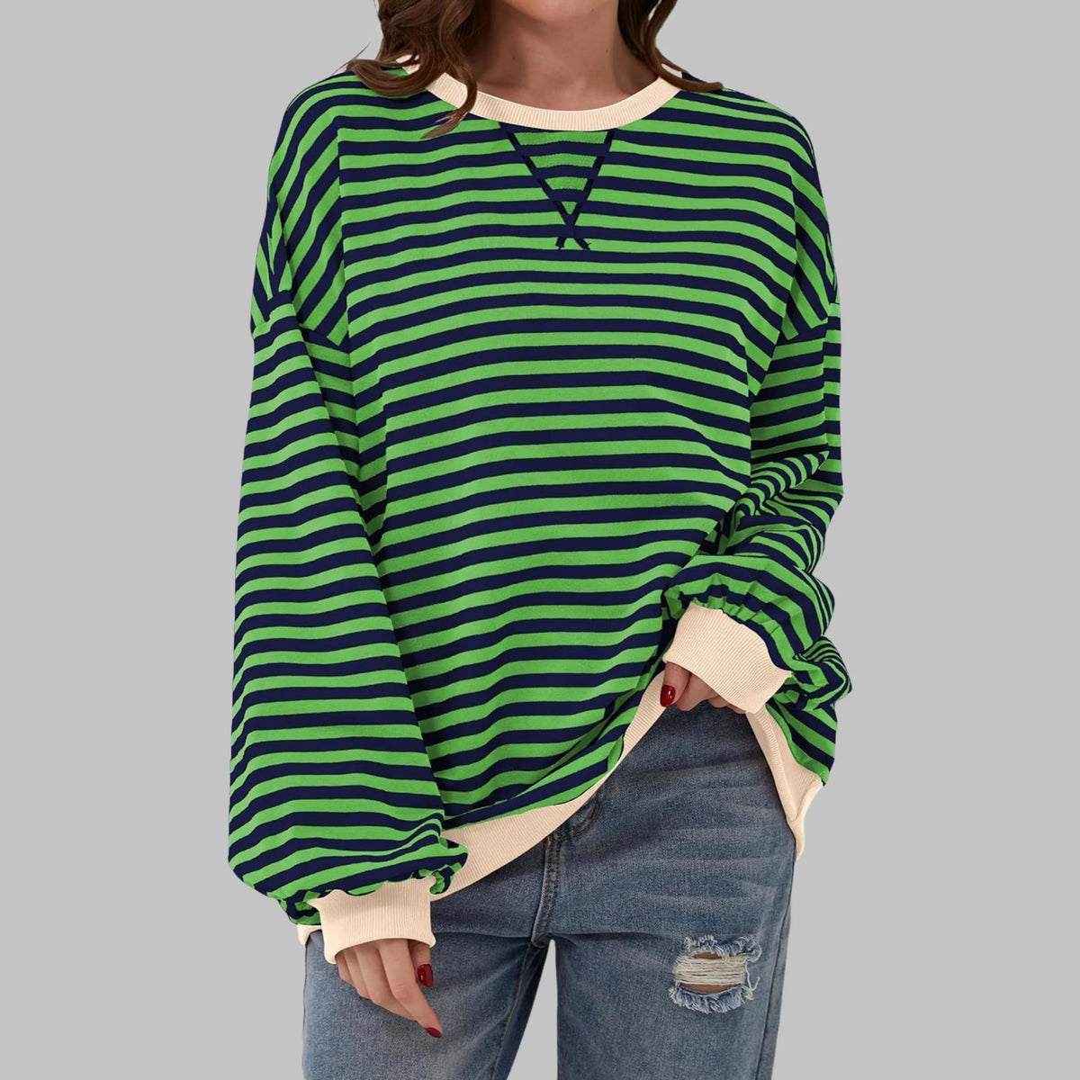 Marley Retro Striped Oversized Sweatshirt in Green