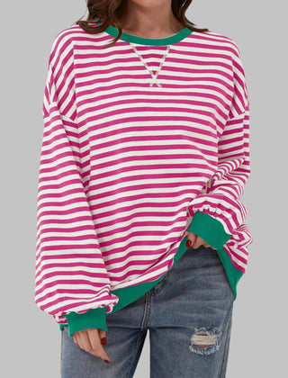 Marley Retro Striped Oversized Sweatshirt in Rose Red