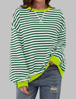 Marley Retro Striped Oversized Sweatshirt in Dark Green