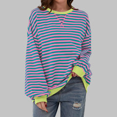 Marley Retro Striped Oversized Sweatshirt in Pink