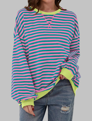Marley Retro Striped Oversized Sweatshirt in Pink