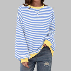 Marley Retro Striped Oversized Sweatshirt in Sky Blue