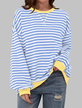 Marley Retro Striped Oversized Sweatshirt in Sky Blue