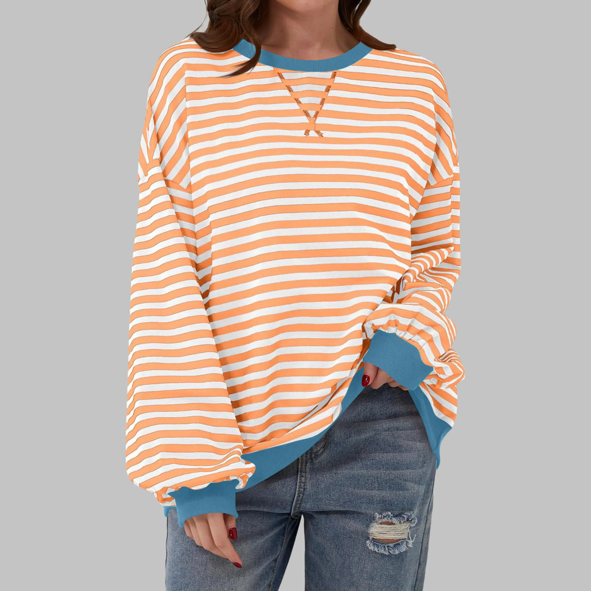 Marley Retro Striped Oversized Sweatshirt in Orange