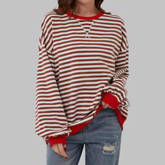 Marley Retro Striped Oversized Sweatshirt in Red