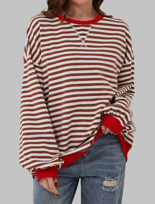 Marley Retro Striped Oversized Sweatshirt in Red