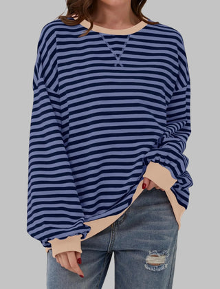 Marley Retro Striped Oversized Sweatshirt in Blue