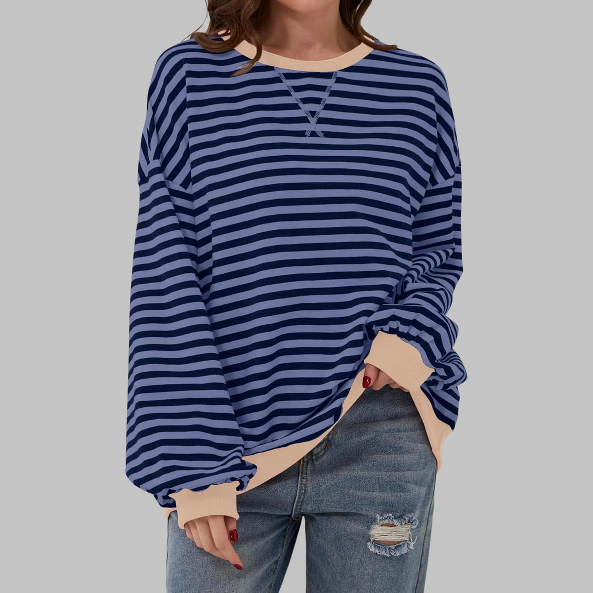 Marley Retro Striped Oversized Sweatshirt in Blue
