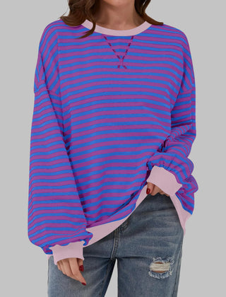 Marley Retro Striped Oversized Sweatshirt in Purple