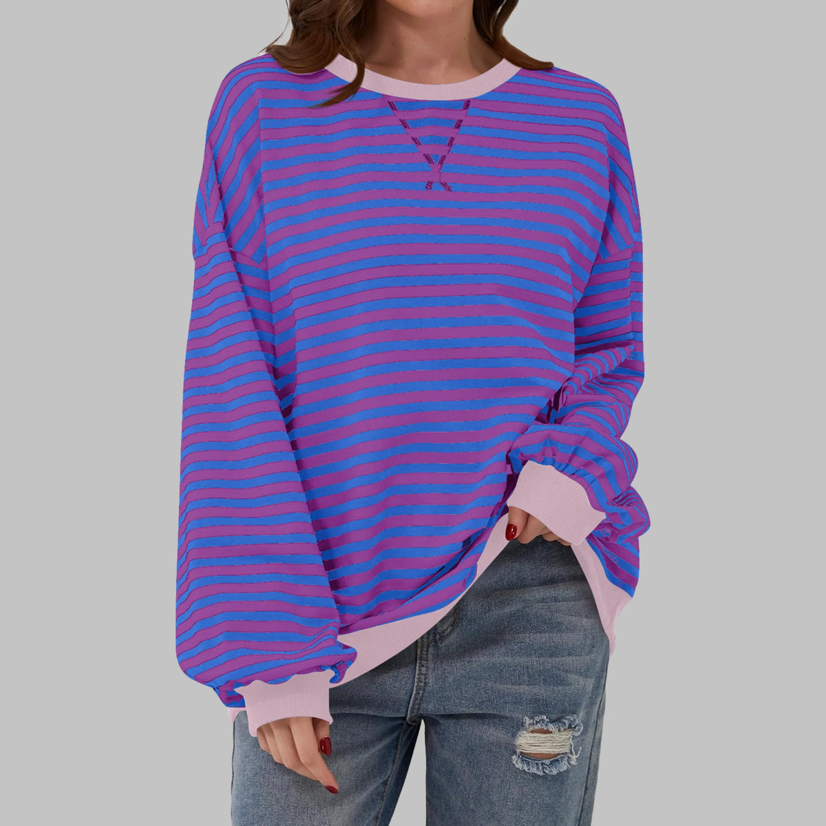 Marley Retro Striped Oversized Sweatshirt in Purple