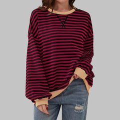 Marley Retro Striped Oversized Sweatshirt in Burgundy