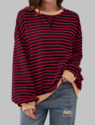 Marley Retro Striped Oversized Sweatshirt in Burgundy