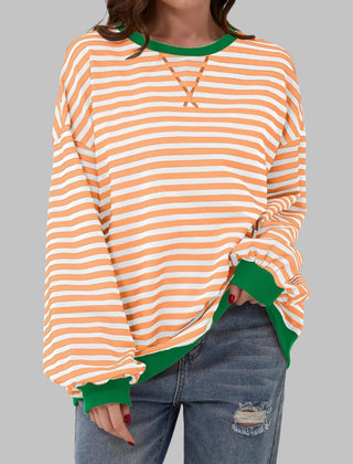 Marley Retro Striped Oversized Sweatshirt in Light Orange