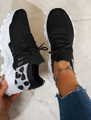 Chunky Mesh Sneakers in Black Leopard