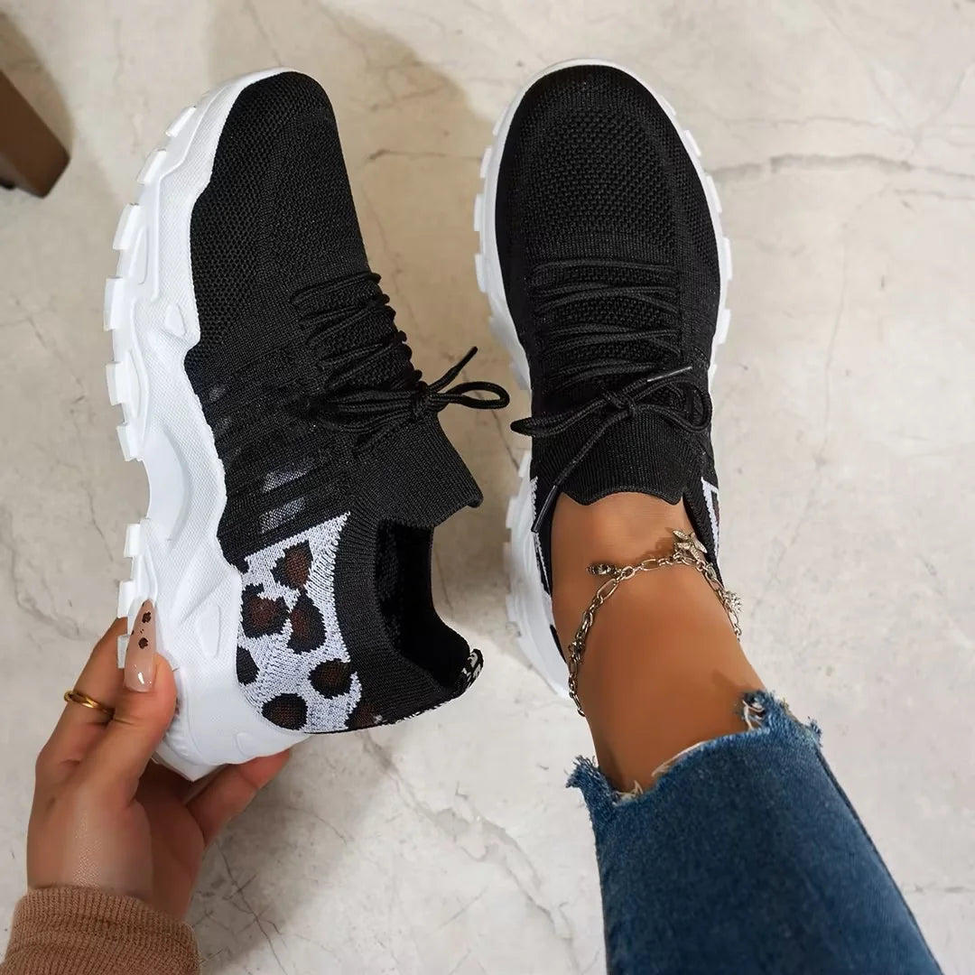 Chunky Mesh Sneakers in Black Leopard