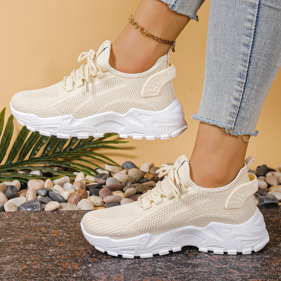 Chunky Mesh Sneakers in Cream