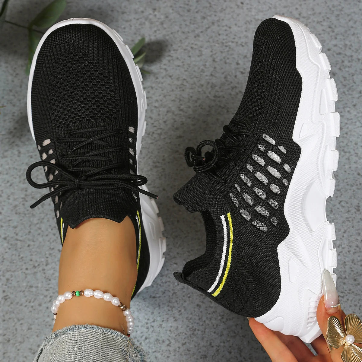 Chunky Mesh Sneakers in Black