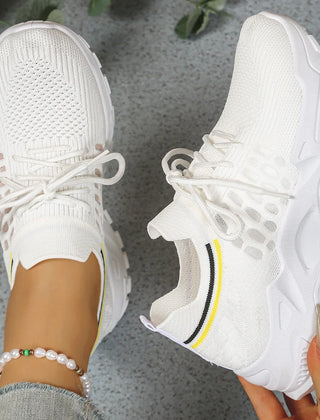 Chunky Mesh Sneakers in White & Yellow