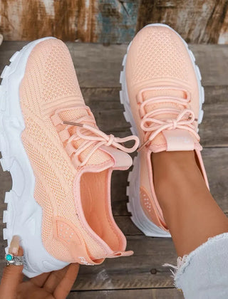 Chunky Mesh Sneakers in Peach