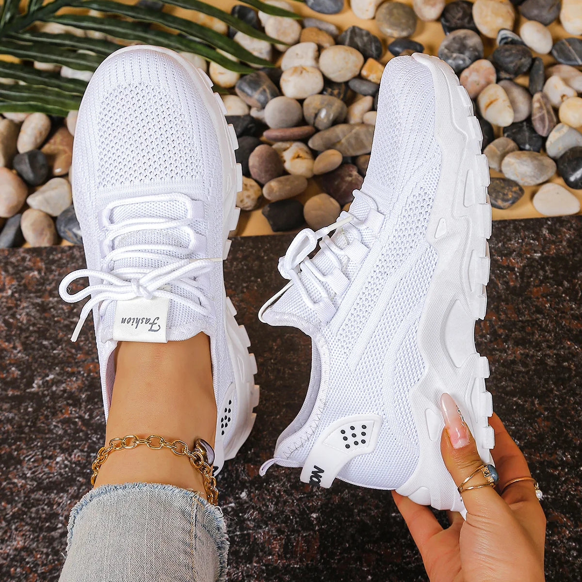 Chunky Mesh Sneakers in White