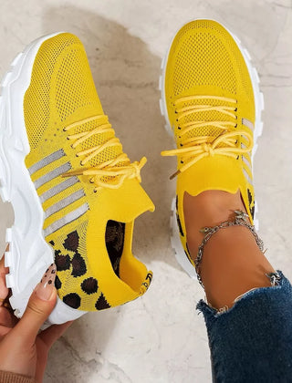 Chunky Mesh Sneakers in Yellow Leopard
