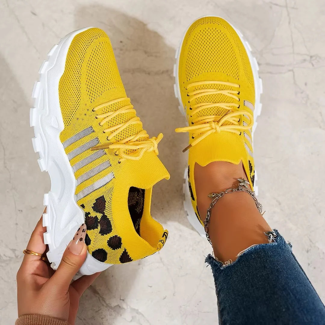 Chunky Mesh Sneakers in Yellow Leopard