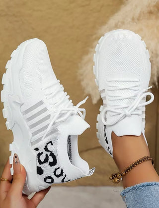 Chunky Mesh Sneakers in White Leopard