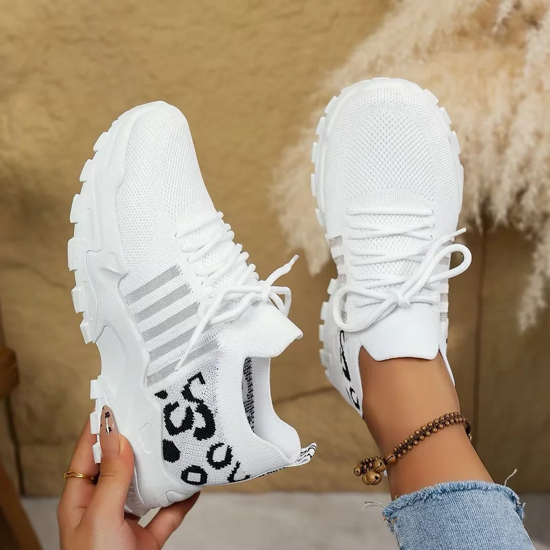Chunky Mesh Sneakers in White Leopard