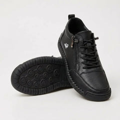 Side-Zip Lace-Up Sneakers in Black