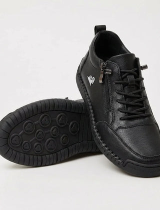 Side-Zip Lace-Up Sneakers in Black