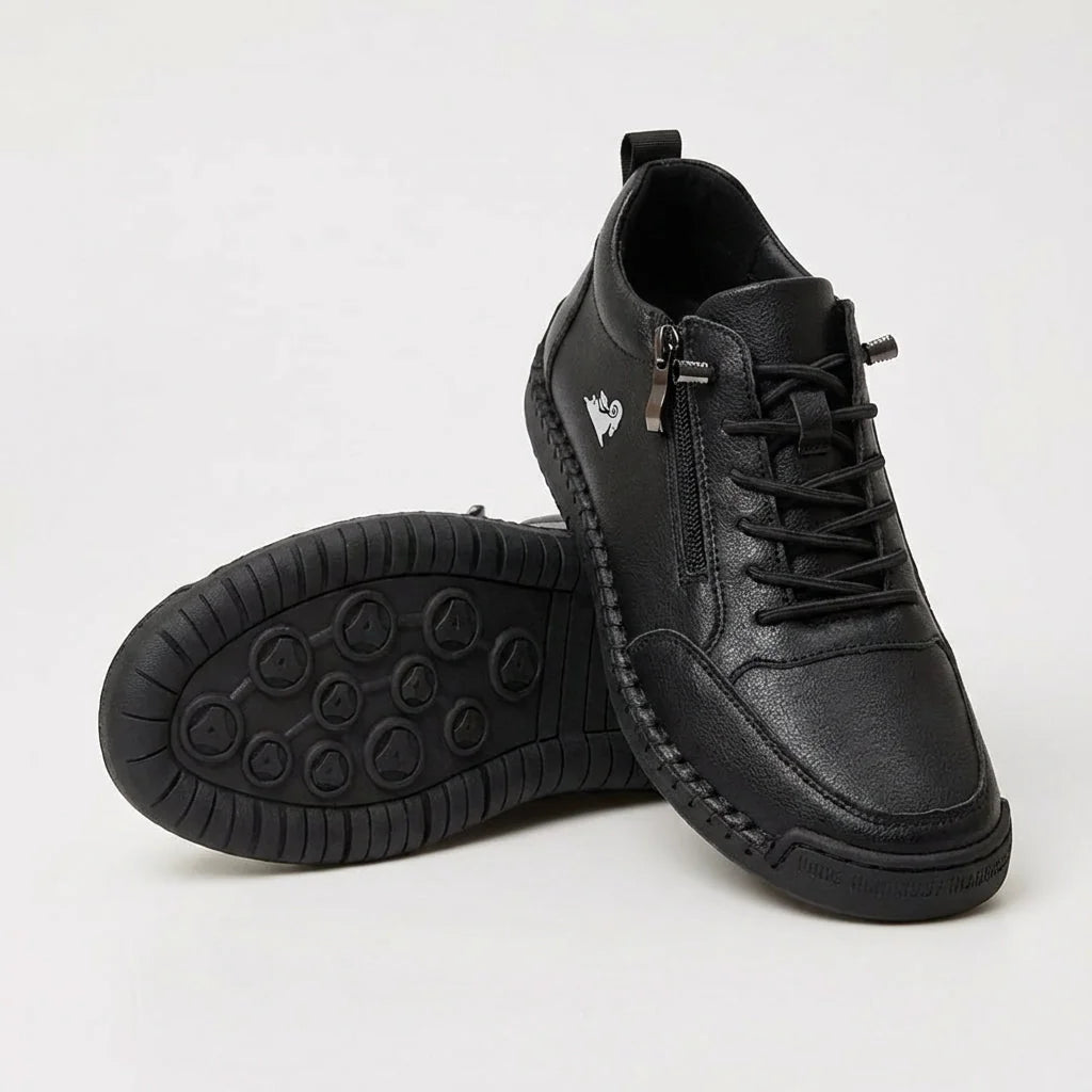 Side-Zip Lace-Up Sneakers in Black